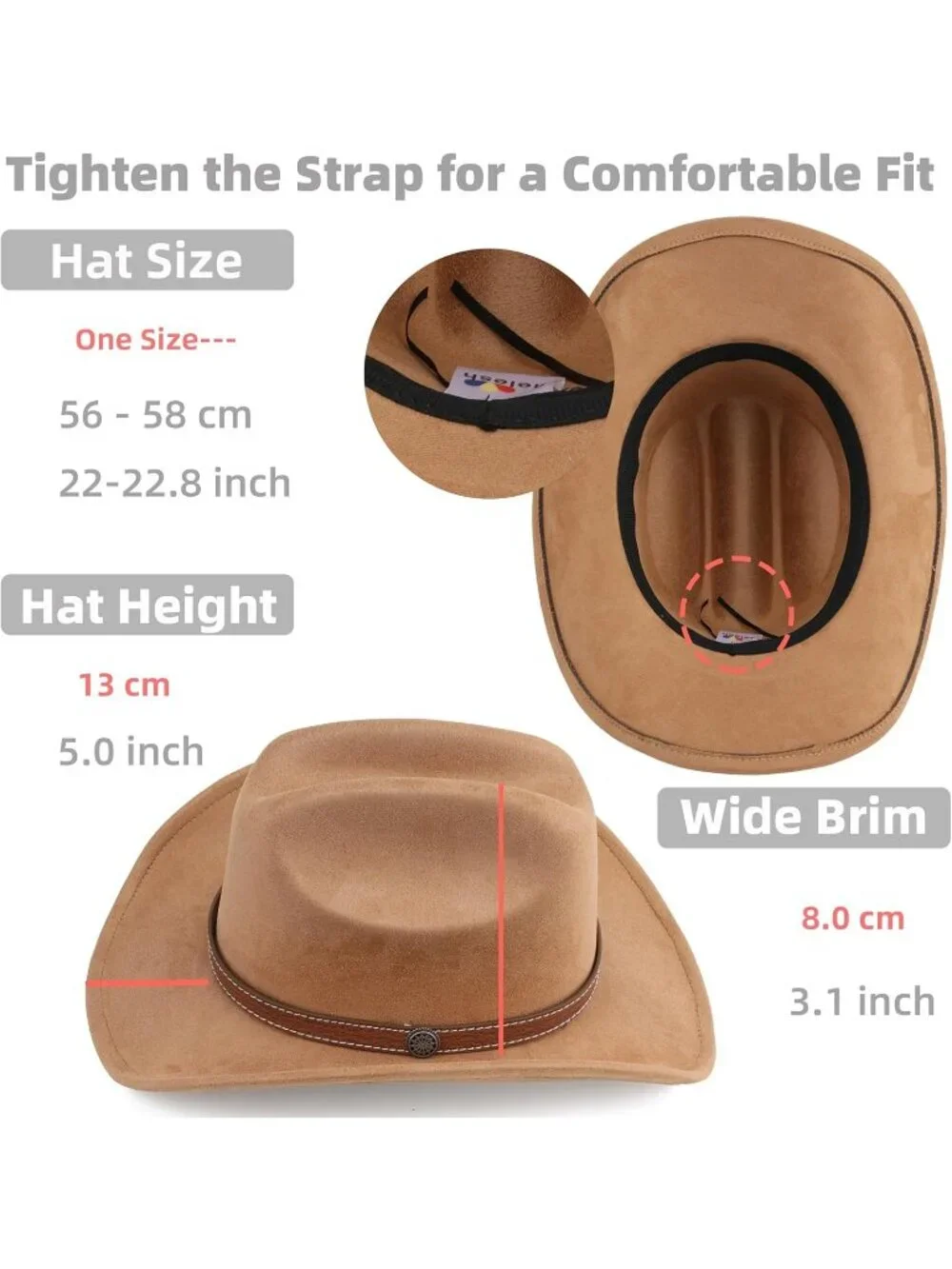 Kids Camel Pull-On Western Costume Cowboy Hat with Brown Band